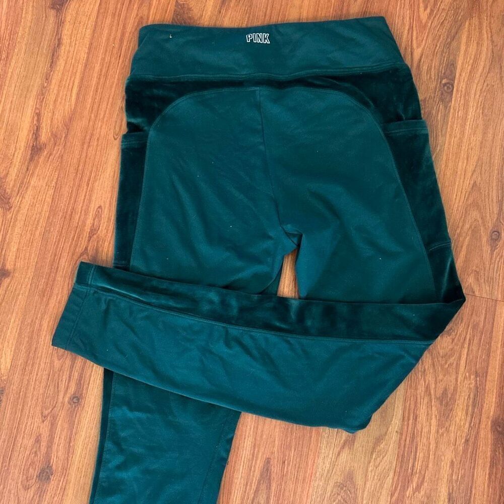 PINK sport Victoria’s Secret green leggings with velvet insert athletic pants fi